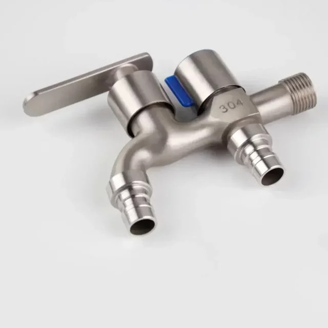 Doppel-Wasserhahn aus Edelstahl mit Dual-Auslass in Silber für Garten und Pool - Bild 1