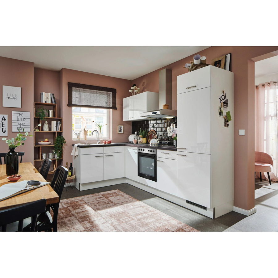 pino Eckküche Weiß Hochglanz mit Arbeitsplatte Pietra Grey, Anschlag rechts - Bild 2