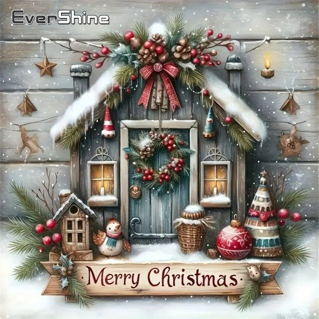 EverShine Diamantmalerei DIY Mosaik Set mit Winterlandschaft und Haus in Mehrfarbig, Durchmesser: 20 cm - Bild 1