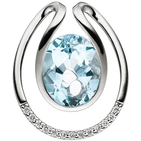 Colfem Anhänger 585 Weißgold, 13 Diamanten, Blautopas, hellblau, Unisex - Bild 1