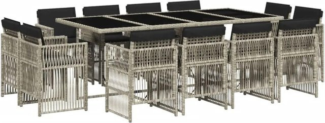 vidaXL 13-tlg Garten-Essgruppe aus Poly Rattan mit Kissen in Hellgrau Modell 8 - Bild 1