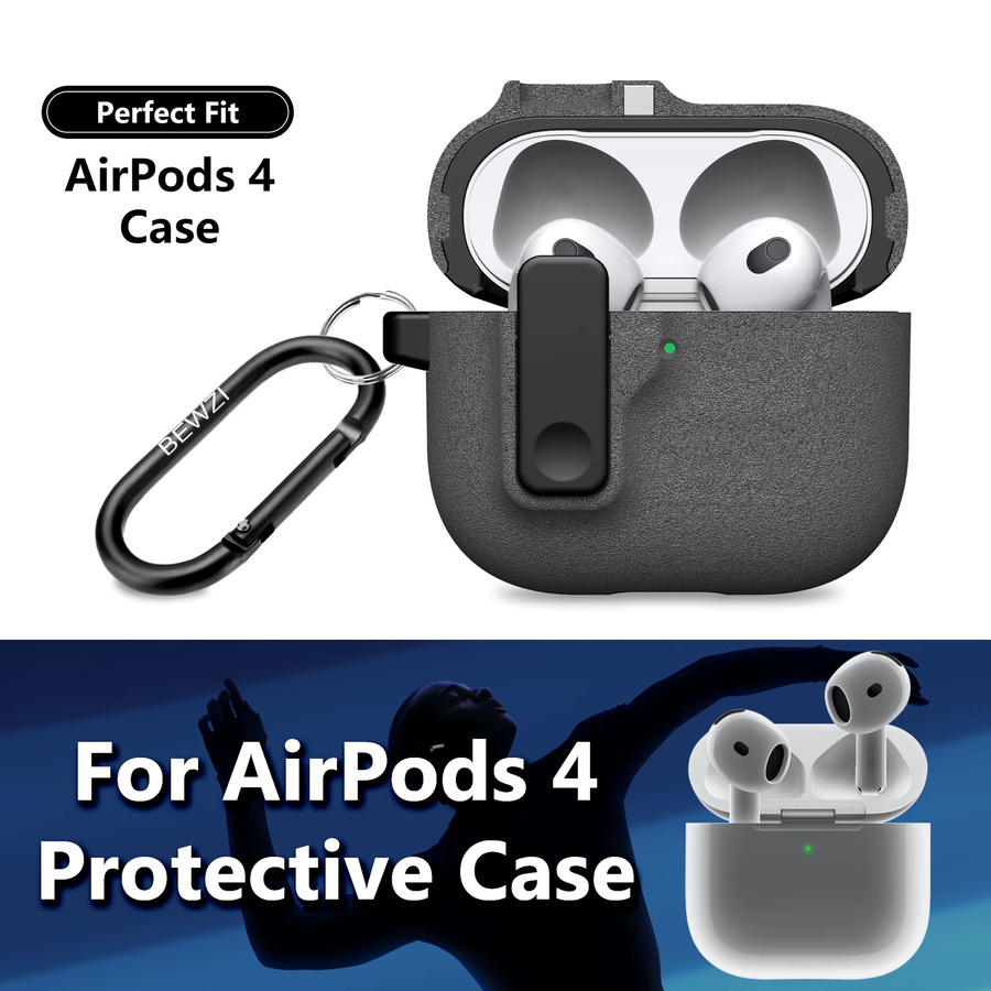 BEWZI Schutzhülle für Apple AirPods 4 mit magnetischem Pop-Open-Deckel und Druckknopfschalter in Sand, Pink oder Grau - Bild 2