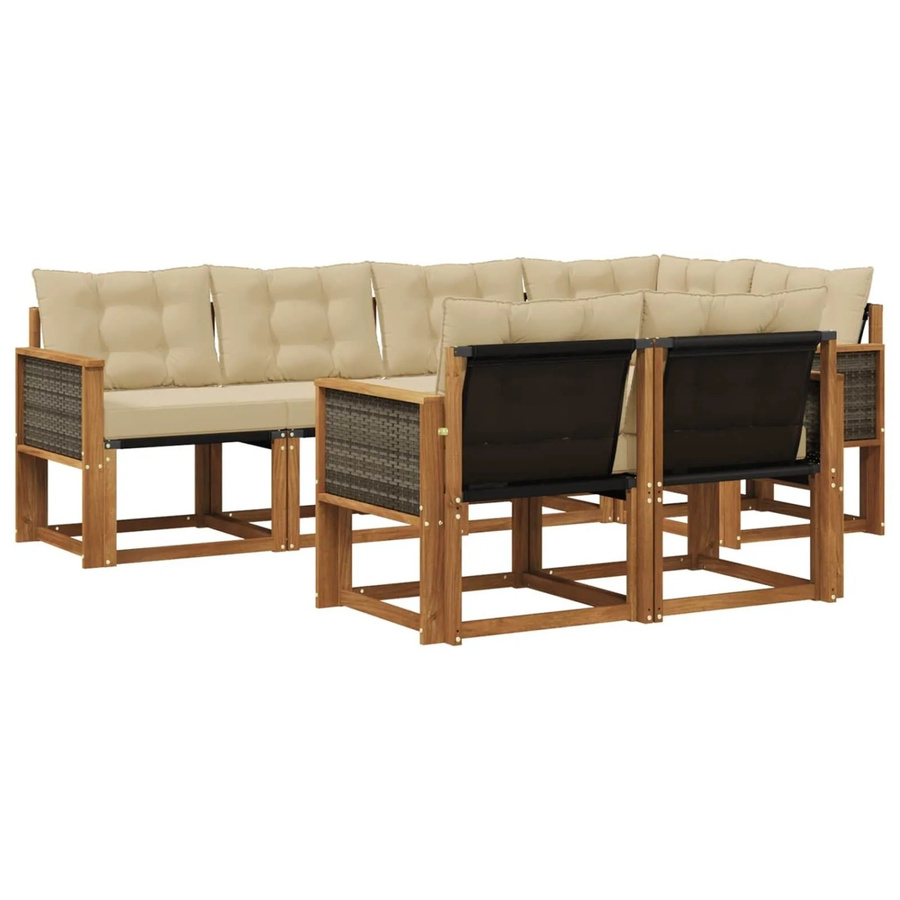 vidaXL Outdoor-Sofagarnitur L-Form aus Akazienholz mit 7 Textilene-Kissen in Natur und Beige - Bild 2