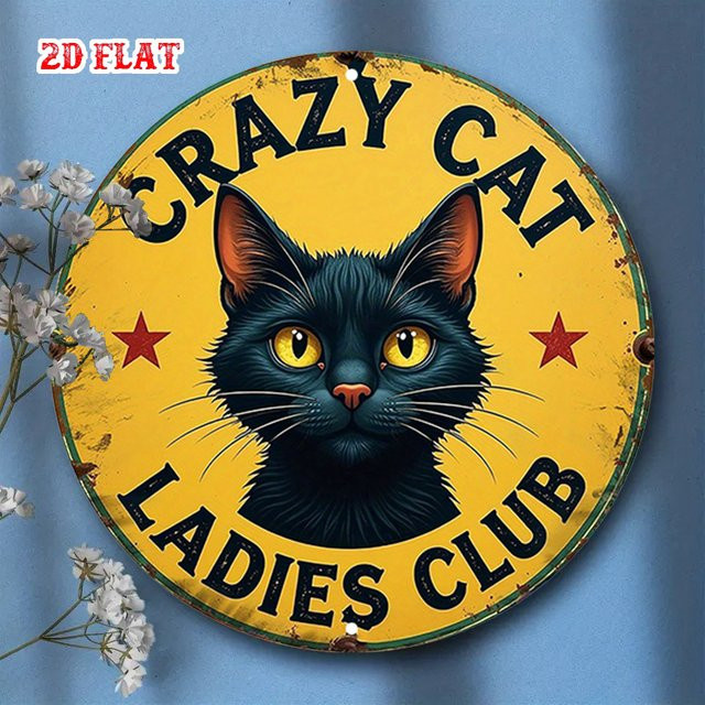 Potdemiel Rundes Metallschild Crazy Cat in Schwarz, Durchmesser: 20 cm - Bild 1