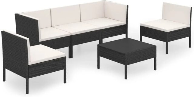 vidaXL 6-tlg Garten-Lounge-Set Modell 46 in U-Form aus Poly Rattan und pulverbeschichtetem Stahl mit Auflagen in Schwarz - Bild 1