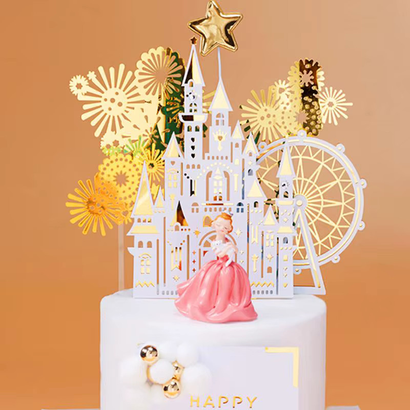 Alivparty Kuchen Topper Schloss Prinzessin in Weiß für Geburtstag und Hochzeit - Bild 2