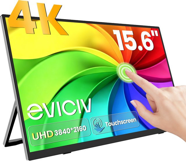 EVICIV 4K UHD tragbarer Monitor 15,7 Zoll mit 10-Punkt-Touchscreen, 100% sRGB, 350 Nits, Schwarz, USB-C und Mini HDMI, inklusive Smart Cover - Bild 1