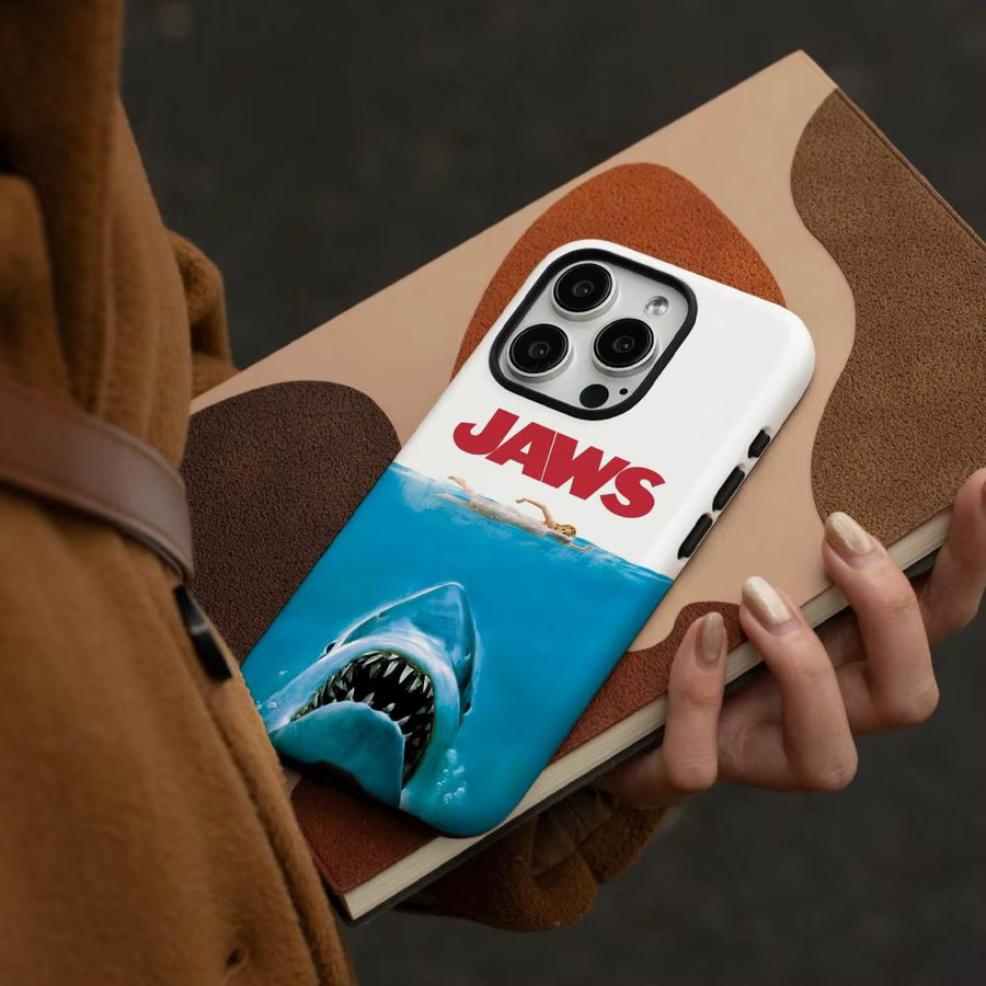 Film J-Jaws Handyhülle für iPhone 17 16 15 14 13 12 Pro Max Plus, glänzende HD-Doppelschicht-Flüssighartschale in Weiß und Multicolour - Bild 2