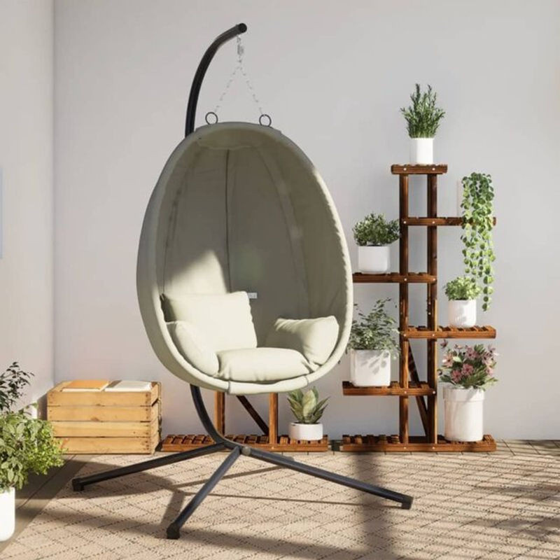 Vidaxl Hängesessel im Ei-Design mit Ständer aus Stoff und Stahl in Beige - Bild 1