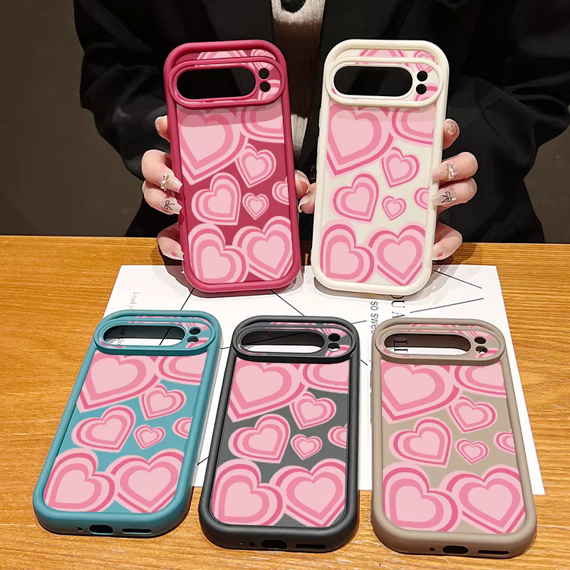 MOESOE Handyhülle mit rosa Herzmuster für Google Pixel 10 9 8 Pro 7 Pro und weitere Modelle, stoßfeste weiche Schutzhülle in Pink und Rot - Bild 3