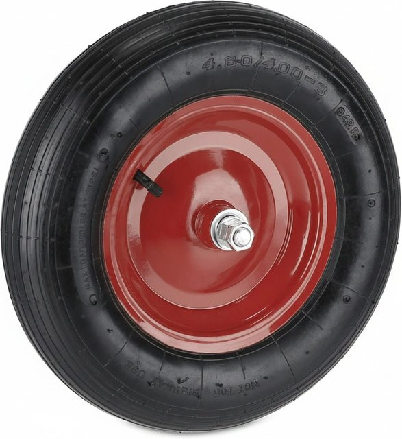 Relaxdays Schubkarrenrad aus Gummi und Stahl in Schwarz-Rot, luftbereift mit Achse und Kugellager, Durchmesser: 39 cm, Breite: 9 cm - Bild 1