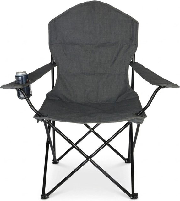 Relaxdays Campingstuhl aus Eisen in Grau, gepolstert und klappbar mit Armlehnen und Getränkehalter, H: 106 cm, B: 90 cm, T: 45 cm - Bild 1