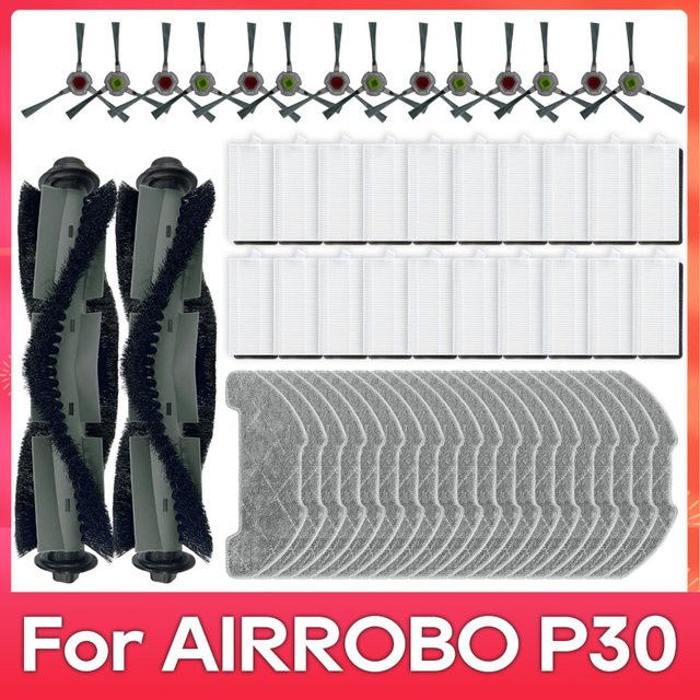 OSSIEAO Ersatzteil-Set für AIRROBO P30 Saugroboter in Schwarz mit Hauptbürste, Seitenbürste, Filtern und Wischpads - Bild 1