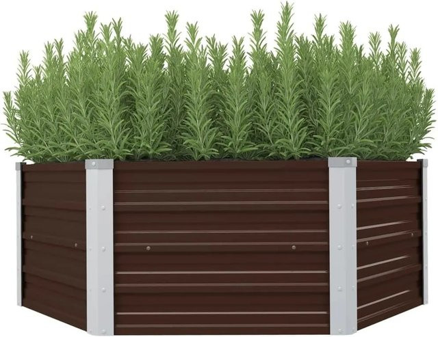 DELUKE 6-eckiges Hochbeet NOA aus verzinktem Stahl in Braun, B/T/H: 129 x 129 x 45 cm - Bild 1