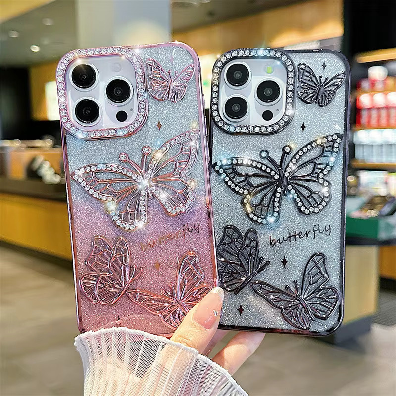 MUQGEW 3D-Glitzer-Diamant-Schmetterling Telefonhülle mit Farbverlauf für iPhone, Farbe: Purple - Bild 1