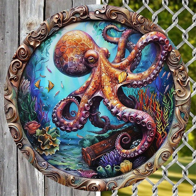 CIFBUY Oktopus-Kranz-Schild aus Aluminium in Multicolour für die maritime Dekoration im Innen- und Außenbereich - Bild 1