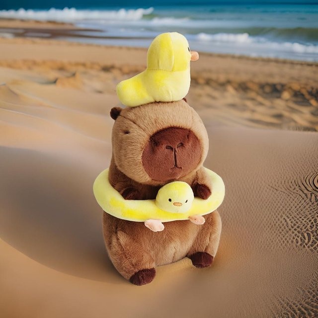 Binchi Fitness Capybara Plüschtier, braun, mit Enten-Schwimmring, 40cm - Bild 1
