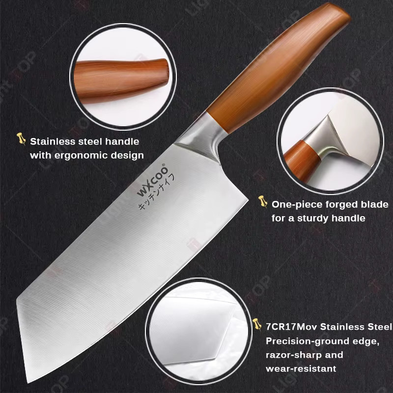 WXCOO Santoku Allzweckmesser aus Edelstahl in Silber mit Holzgriff - Bild 4