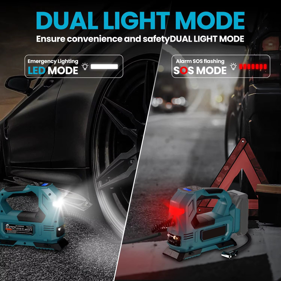 Lpnove Schnurlose elektrische Luftpumpe als Autoreifen-Luftkompressor mit LED-Licht für Makita 18 V Akku, Blau - Bild 4
