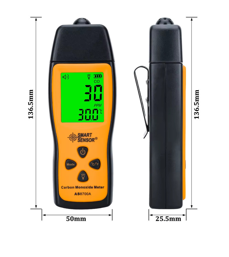 GVDA Kohlenmonoxid-Detektor in Gelb mit LCD-Bildschirm, hochpräziser Gas- und Rauchanalysator mit Ton- und Lichtalarm und tragbarer Luftqualitätstester (1000 ppm) - Bild 3