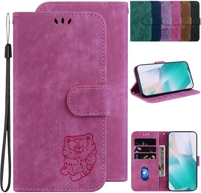 Leder Wallet Flip Cover Buchhülle für Realme 14 Pro Plus und Realme 14X 5G in Purple mit Kartenfächern und Standfunktion - Bild 1