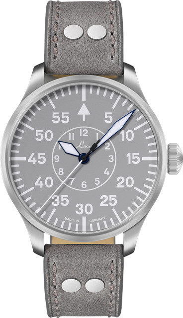 Laco Fliegeruhr Aachen, Automatik, Edelstahl, Grau, Leder, 42 mm - Bild 1