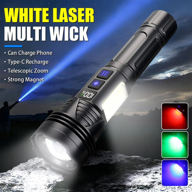KDULIT RGB-LED-Taschenlampe in Schwarz, wiederaufladbare taktische Lampe aus Metall für Notfälle und Sport - Bild 1