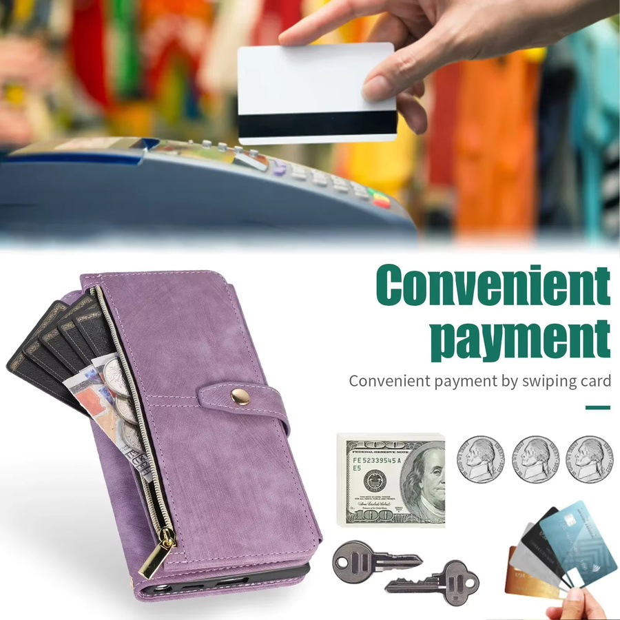 Crossbody Brieftaschen-Handyhülle aus Leder für Samsung Galaxy S25 S26 Ultra S23 FE S22 Plus A54 A34 A33 A16 A14 mit Kartenhalter und Lanyard in Pink oder Purple - Bild 1