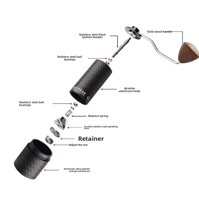 GOPEAK Edelstahl-Kaffeemühle mit CNC420-Stahlmahlwerk in Schwarz für handgebrühten Kaffee, ideal für Zuhause und Camping - Bild 4