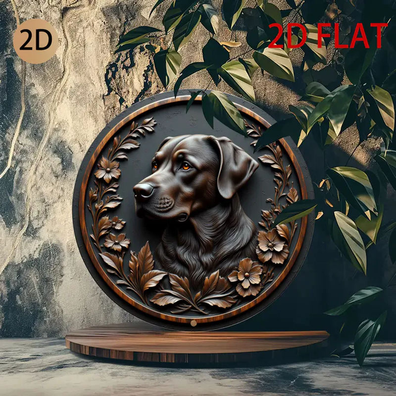 Rundes Metall-Blechschild mit Schokoladenfarbenem Labrador Retriever im Vintage-Stil als Wanddekoration in Braun - Bild 4