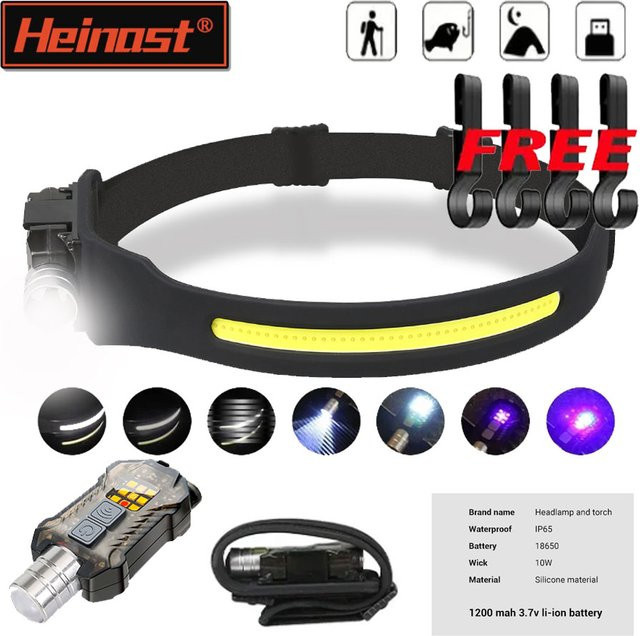 Heinast Tragbare XPE und COB LED Taschenlampe mit Bewegungssensor, Wiederaufladbarer Scheinwerfer in Schwarz - Bild 1