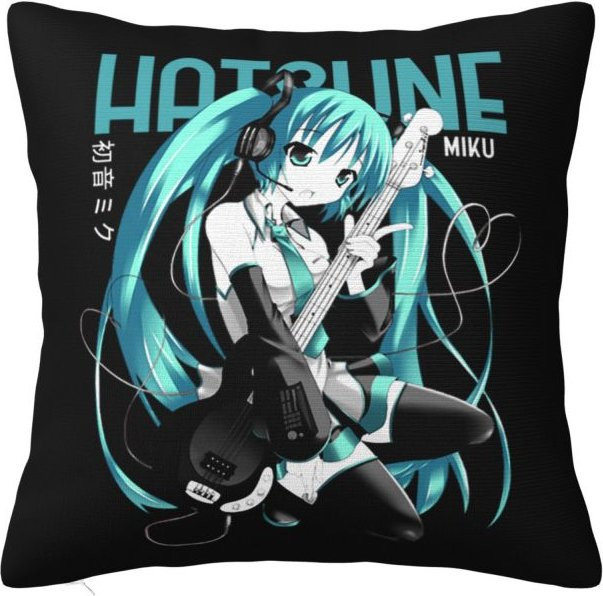 Hatsune Miku Anime Kissenbezug von ZX Blanket, quadratischer Manga Cartoon Polsterbezug aus Polyester, Farbe: Schwarz, B/T/H: 30 x 30 x 1 cm - Bild 1