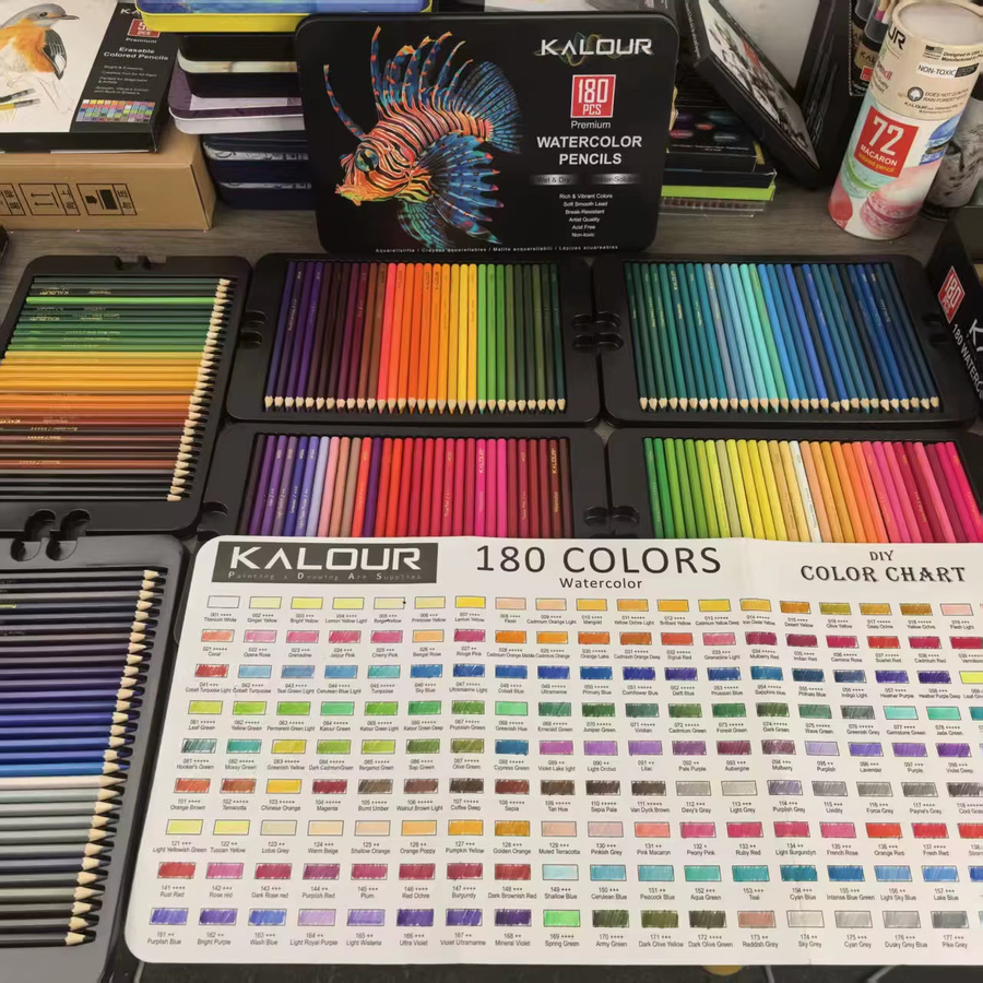 KALOUR Luxus-Eisenbox-Set mit 180 wasserlöslichen Buntstiften in Multicolour für Kunstzeichnen und Malen - Bild 2