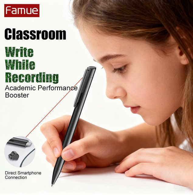Famue L61S Smart Pen Diktiergerät mit Typ-C Anschluss, HD-Aufnahme 1536 KB/s und 360 Grad Mikrofon-Rauschunterdrückung in Schwarz - Bild 1
