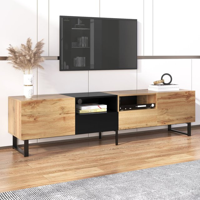 Moderner Fernsehschrank von GL Store in Schwarz oder Braun mit Holzoptik, B/T/H: 190 x 38 x 48 cm - Bild 1