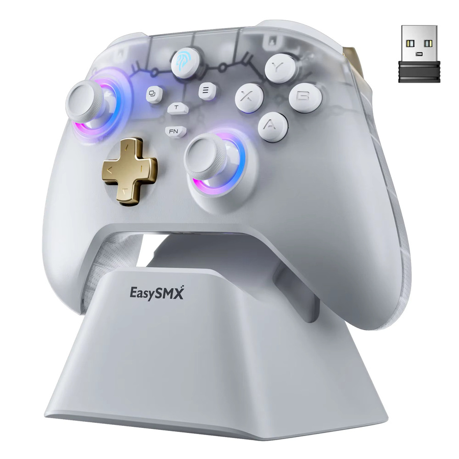 EasySMX D05 Kabelloser Controller mit Ladestation und RGB Hall-Effekt Joysticks für Nintendo Switch und PC, Farbe: Weiß - Bild 7