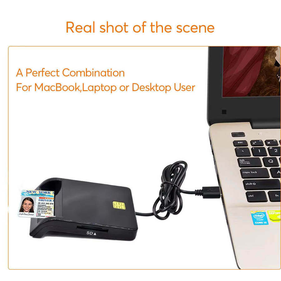 UTHAI X02 USB Smart Card Reader für IC/ID EMV SD TF MMC in Schwarz mit USB-A Anschluss kompatibel mit Windows und Linux - Bild 3