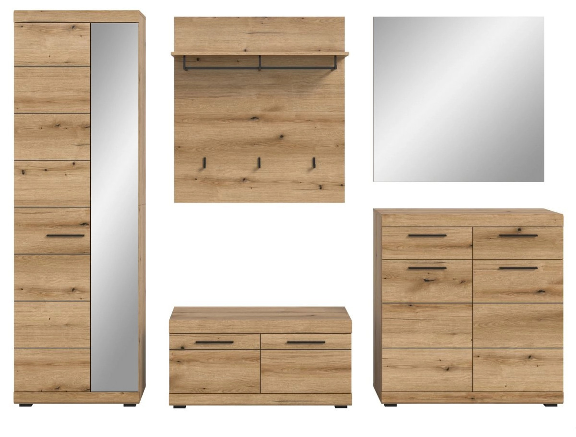 5-tlg. Garderobe Set Shawn von Inn.Furn in Evok Eiche, modern und matt - Bild 3