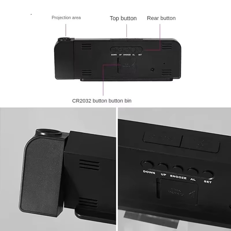 NOCCLILI Projektionswecker mit LED-Digitalanzeige, Temperatur und Datum, USB-betrieben, Schwarz/Grün - Bild 5