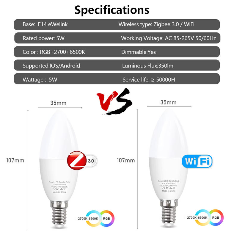 Excellux Smart Candle LED-Glühbirne E14 RGBCW mit WiFi und Zigbee, kompatibel mit Alexa und Google Home - Bild 2