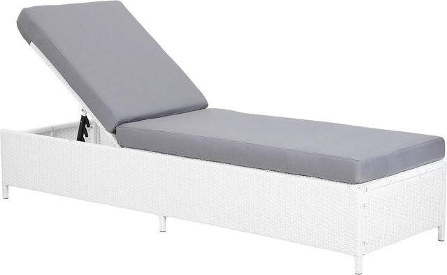 Beliani Gartenliege aus Polyrattan in Weiss und Grau mit verstellbarer Kopfstütze, B/T/H: 201 x 65 x 79 cm - Bild 1