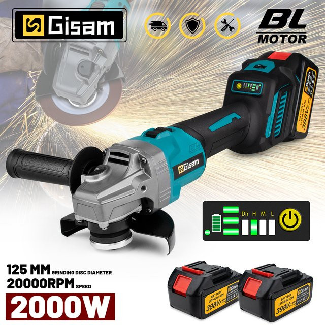 Gisam Bürstenloser Winkelschleifer 125 mm mit 7 Gängen, kabellose Schleifmaschine für Makita 18 V Akku, M14 Gewinde, Multicolor - Bild 1
