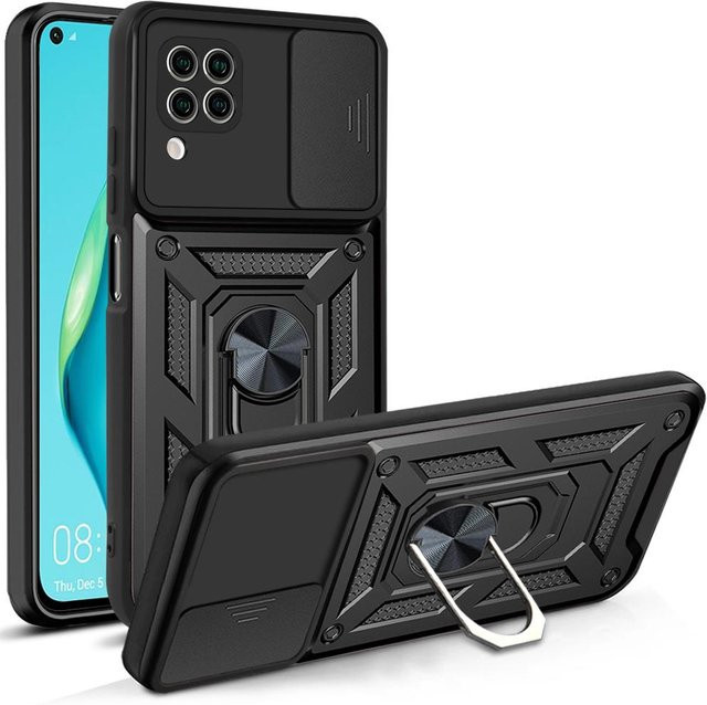 Stoßfeste Handyhülle mit magnetischem Ringständer und Kameraschutz für Huawei P30, P30 Lite, P40 Lite und P40 Lite E in Schwarz - Bild 1