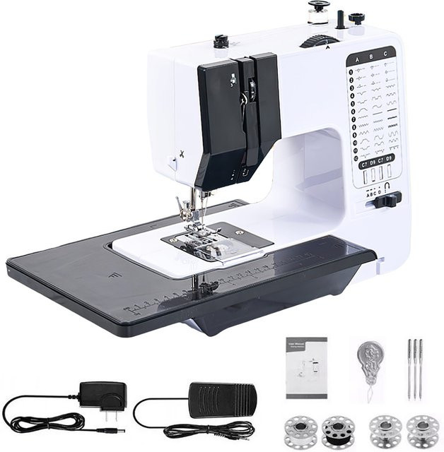 Tragbare Mini-Elektro-Nähmaschine von OWJHE in Weiß mit 12 Stichmustern und Fußpedal für Anfänger und Heimgebrauch - Bild 1
