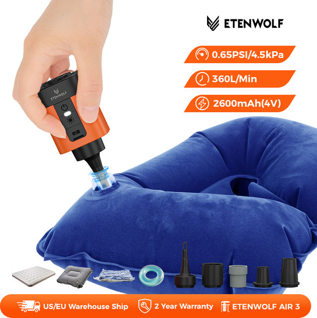 Tragbare Luftpumpe ETENWOLF AIR 3 mit 2600 mAh und Campingleuchte in Orange mit Aufpump- und Entlüftungsfunktion für Luftmatratzen und Schwimmbecken-Aufsitzer - Bild 1