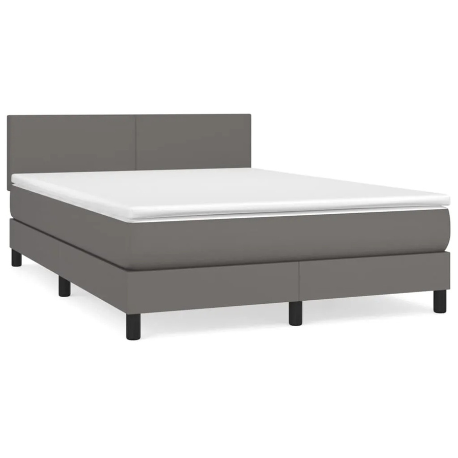 vidaXL Boxspringbett mit Matratze in Grau, Hybrid-Design mit Taschenfederkern und Kunstleder, B/T: 140 x 190 cm - Bild 2