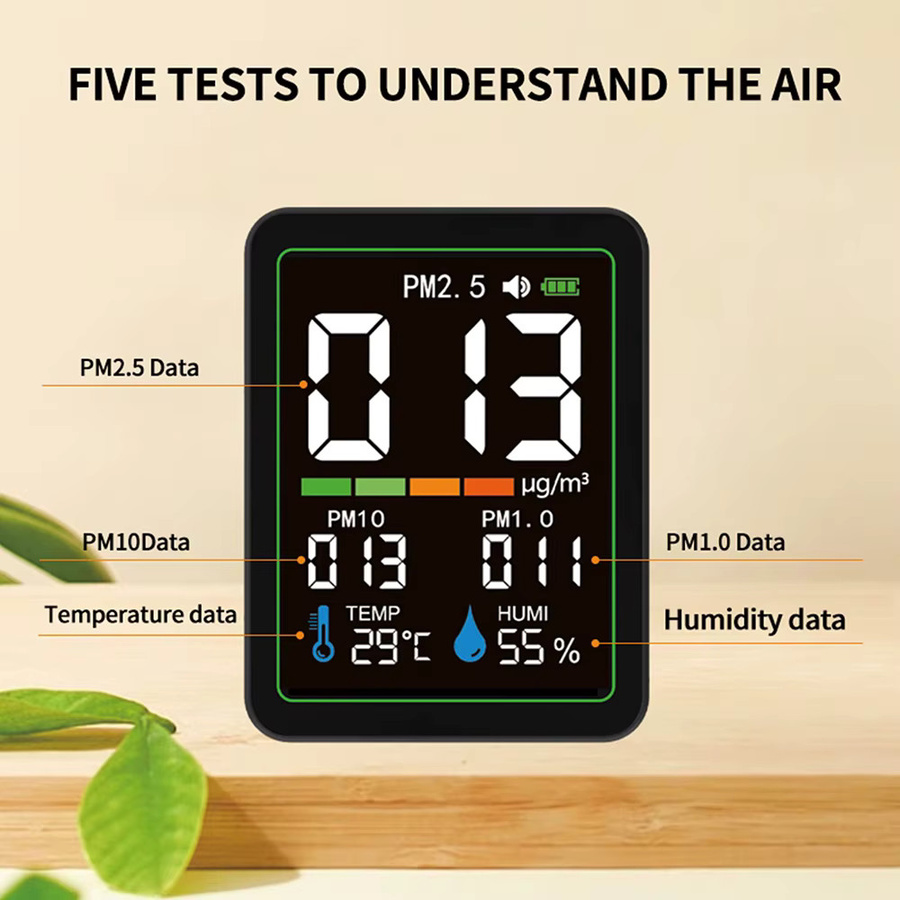 Aideepen 5-in-1 Luftqualitätsmonitor in Weiß mit Temperatur- und Feuchtigkeitsmesser sowie PM2.5, PM1.0 und PM10 Messung und Typ-C-Anschluss - Bild 4