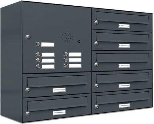 AL Briefkasten-System für 7 Parteien, Aufputzmontage, grau, B/H/T: 153,577 x 57,5 x 27,5 cm - Bild 1