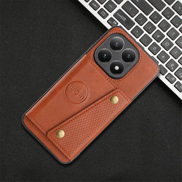 Stoßfeste Leder Handyhülle mit Kartensteckplätzen und Magnetfunktion für Xiaomi 15T und 15T Pro in Braun - Bild 1