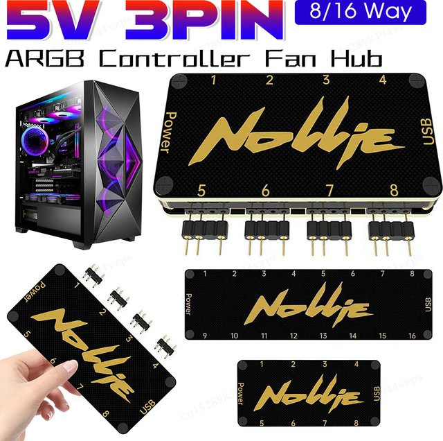 Nollie SignalRGB OpenRGB Universal 5V 3PIN ARGB Asynchron Controller HUB für PC Gehäuse Lüfter und Lichtstreifen in Schwarz - Bild 1
